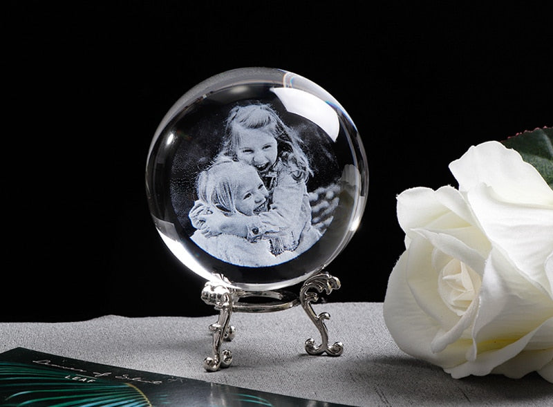 Lase Engraving Customized Glass Photo Crystal Sphere - infinity diamond ring