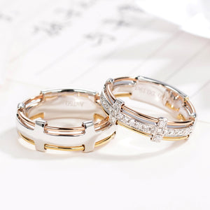 2 Pc SET 18K Solid Gold Band Natural Real Diamond Couple Ring - infinity diamond ring
