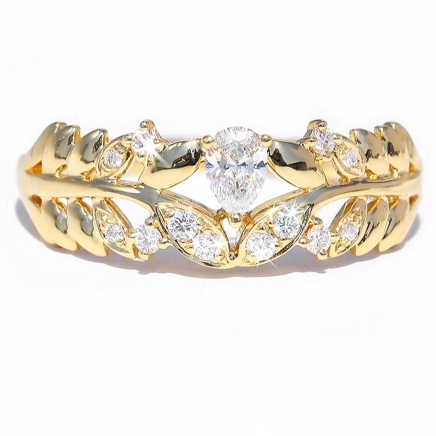 Leaf Shape Pear Cut 0.14ct Real Diamond 18K Yellow Gold Ring - infinity diamond ring