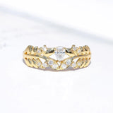 Leaf Shape Pear Cut 0.14ct Real Diamond 18K Yellow Gold Ring - infinity diamond ring