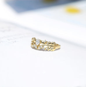 Leaf Shape Pear Cut 0.14ct Real Diamond 18K Yellow Gold Ring - infinity diamond ring