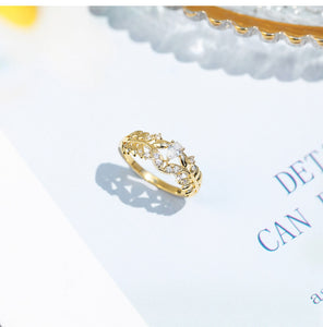 Leaf Shape Pear Cut 0.14ct Real Diamond 18K Yellow Gold Ring - infinity diamond ring