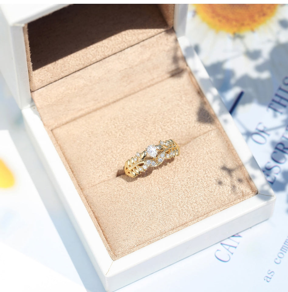 Leaf Shape Pear Cut 0.14ct Real Diamond 18K Yellow Gold Ring - infinity diamond ring