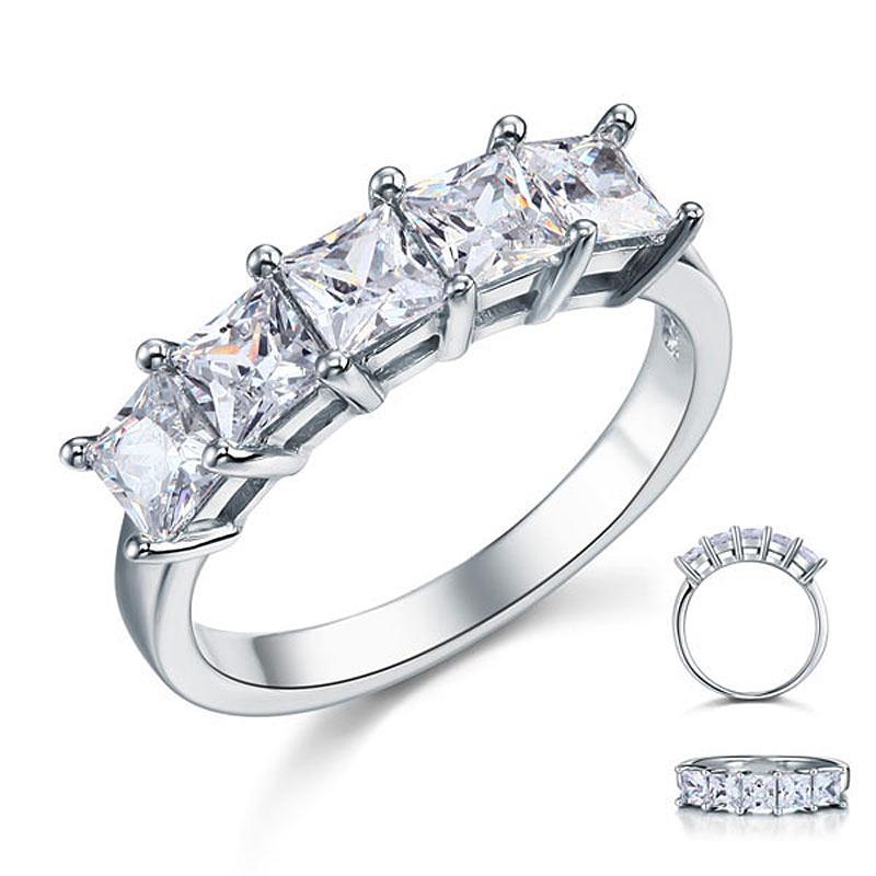 INFINITY Princess Cut  Five Stone 1.25 Ct Solid 925 Sterling Silver Bridal Wedding Band Ring - infinity diamond ring