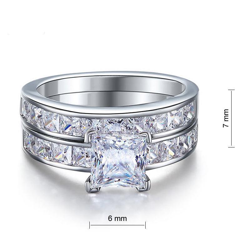 INFINITY 1ct Princess Cut Solid 925 Sterling Silver 2-Pcs Wedding Engagement Ring Set - infinity diamond ring