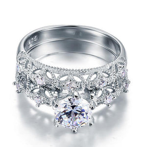 INFINITY "The Victorian" 1.25 Ct Vintage Style Solid Sterling 925 Silver 2-Pc Wedding Ring Set - infinity diamond ring