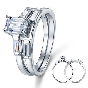 INFINITY Emerald Cut 1 Carat 2-Pcs Sterling Solid 925 Silver Ring Set - infinity diamond ring