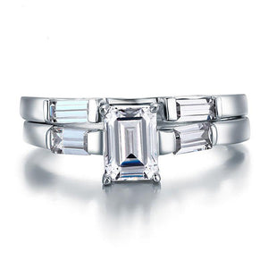 INFINITY Emerald Cut 1 Carat 2-Pcs Sterling Solid 925 Silver Ring Set - infinity diamond ring