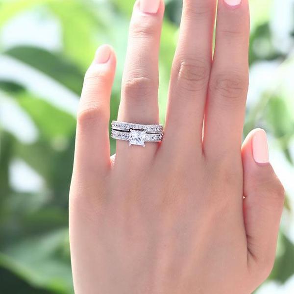 INFINITY 1ct  Vintage Victorian Wedding Engagement Ring Set 925 Sterling Silver - infinity diamond ring