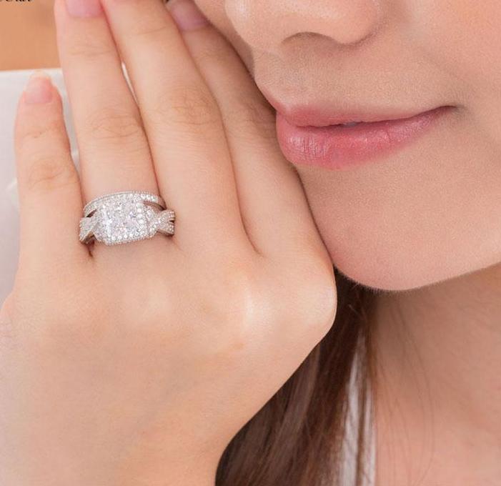 INFINITY 'Man Slayer" Vintage Style Princess 925 Sterling Silver Wedding Ring Set - infinity diamond ring