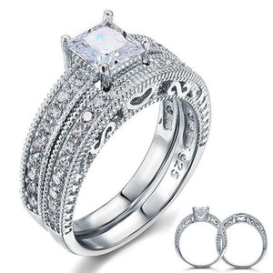 INFINITY 1ct  Vintage Victorian Wedding Engagement Ring Set 925 Sterling Silver - infinity diamond ring