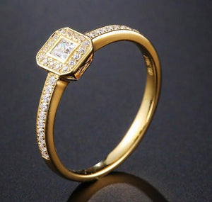 Genuine 0.23CT Princess Cut Natural Diamond Halo Real 14k Yellow Gold Wedding Engagement Ring - infinity diamond ring