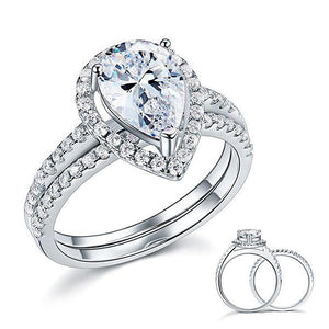 INFINITY "PHARAOH EYE" 2 Ct Pear Cut Solid Sterling 925 Silver Bridal Ring Set - infinity diamond ring
