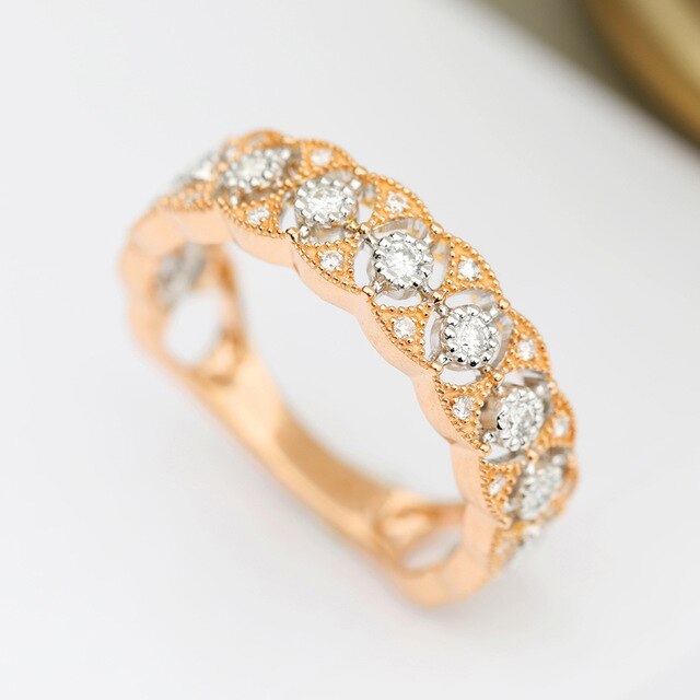 Vintage Lace Design Natural Diamond 18K Gold Ring - infinity diamond ring