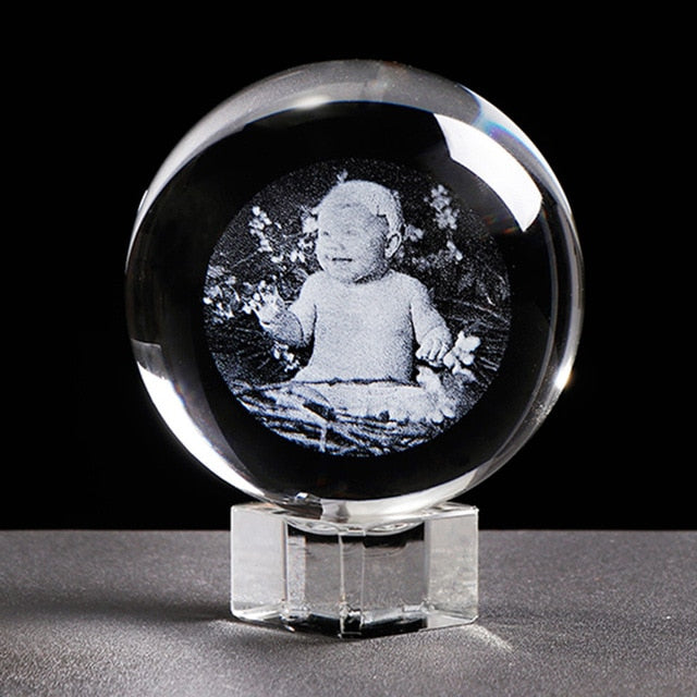 Lase Engraving Customized Glass Photo Crystal Sphere - infinity diamond ring